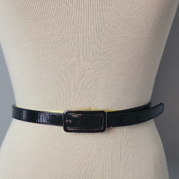 BLACK Patent Silver Tone Hardware Classic Office Dress Business Accessory Belt - Picture 1 of 9